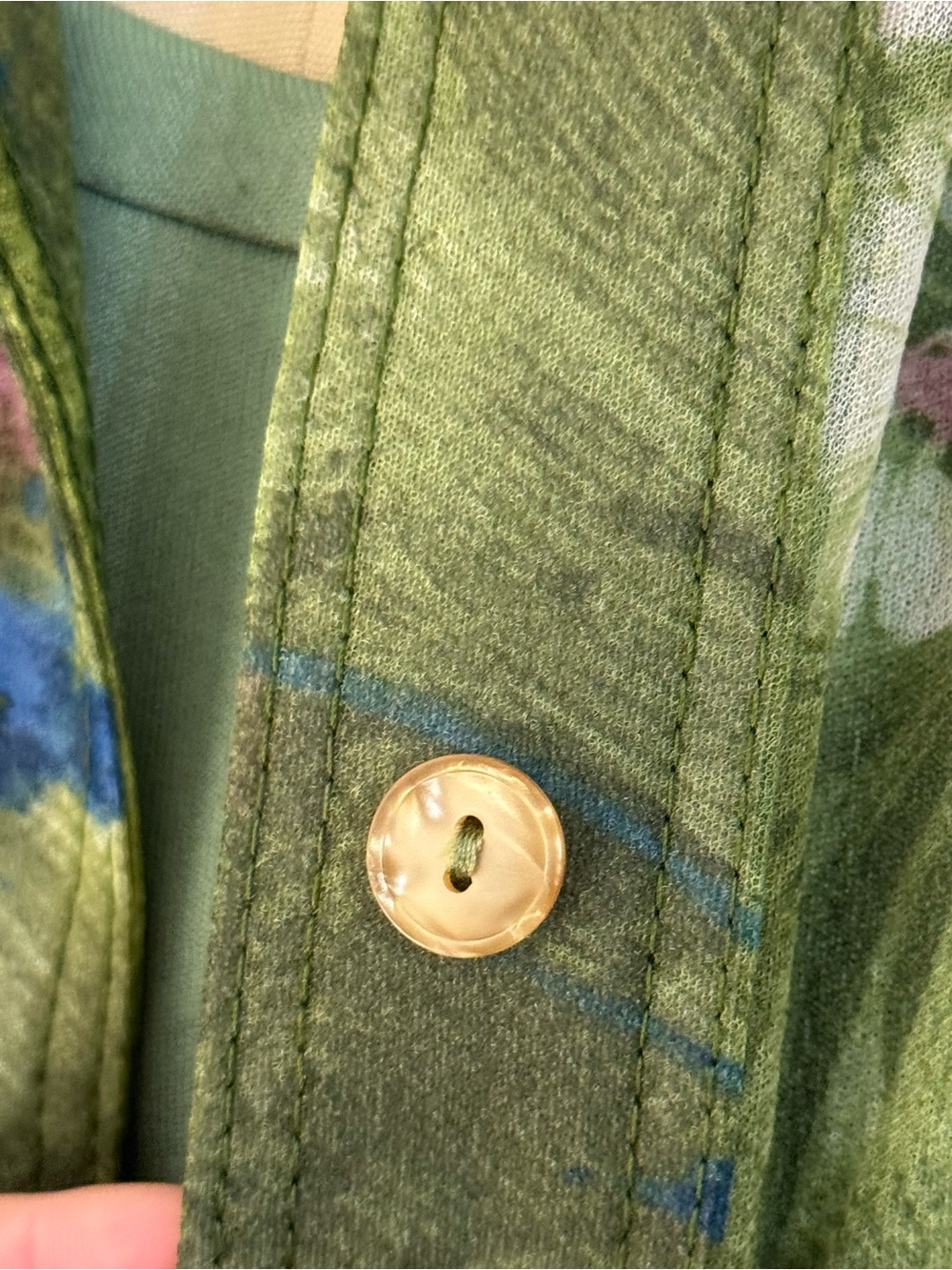 Vintage Green Floral Tie-Waist Button-Up Blouse Pointy Collar - Picture 6 of 10